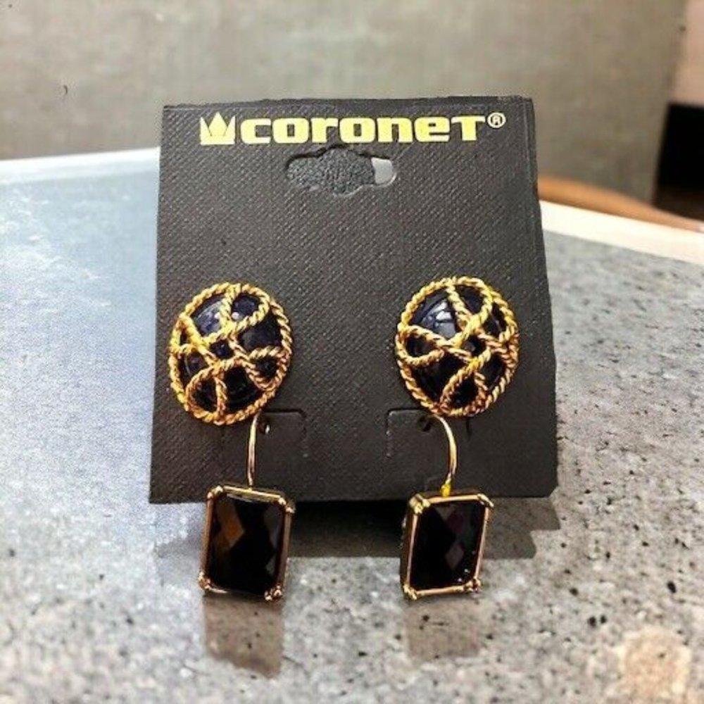 Coronet Two Pair Black & Gold Fancy Earrings